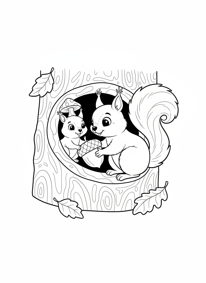 Squirrel Family Gathering Nuts