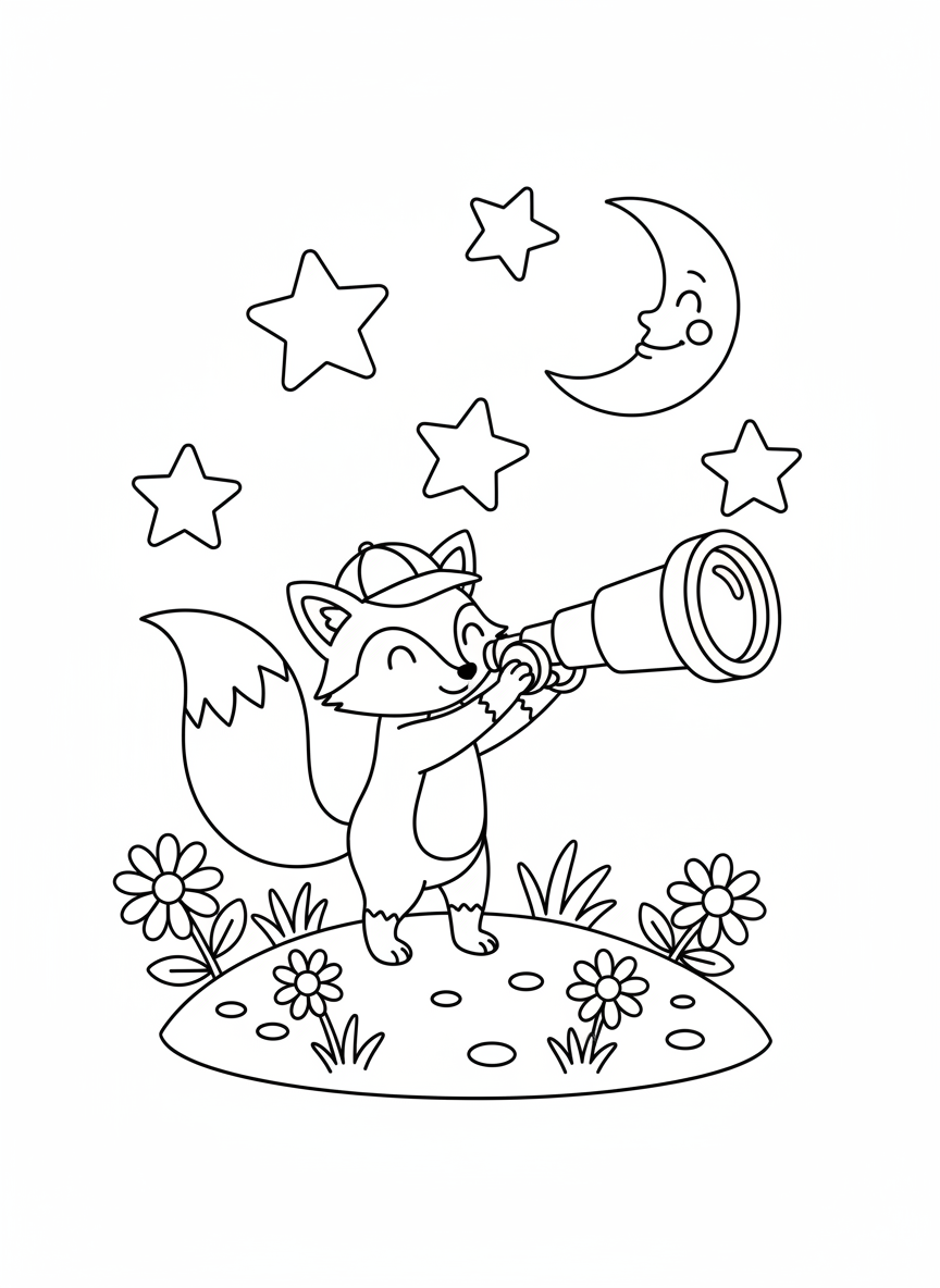 Stargazing Animal Coloring Page for Kids