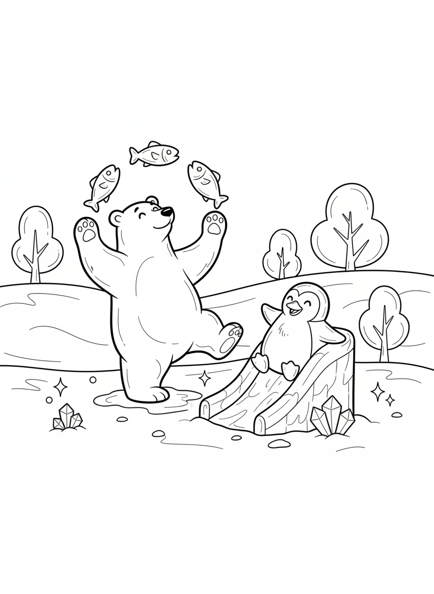 Whimsical Ice Sculpture Zoo Coloring Page