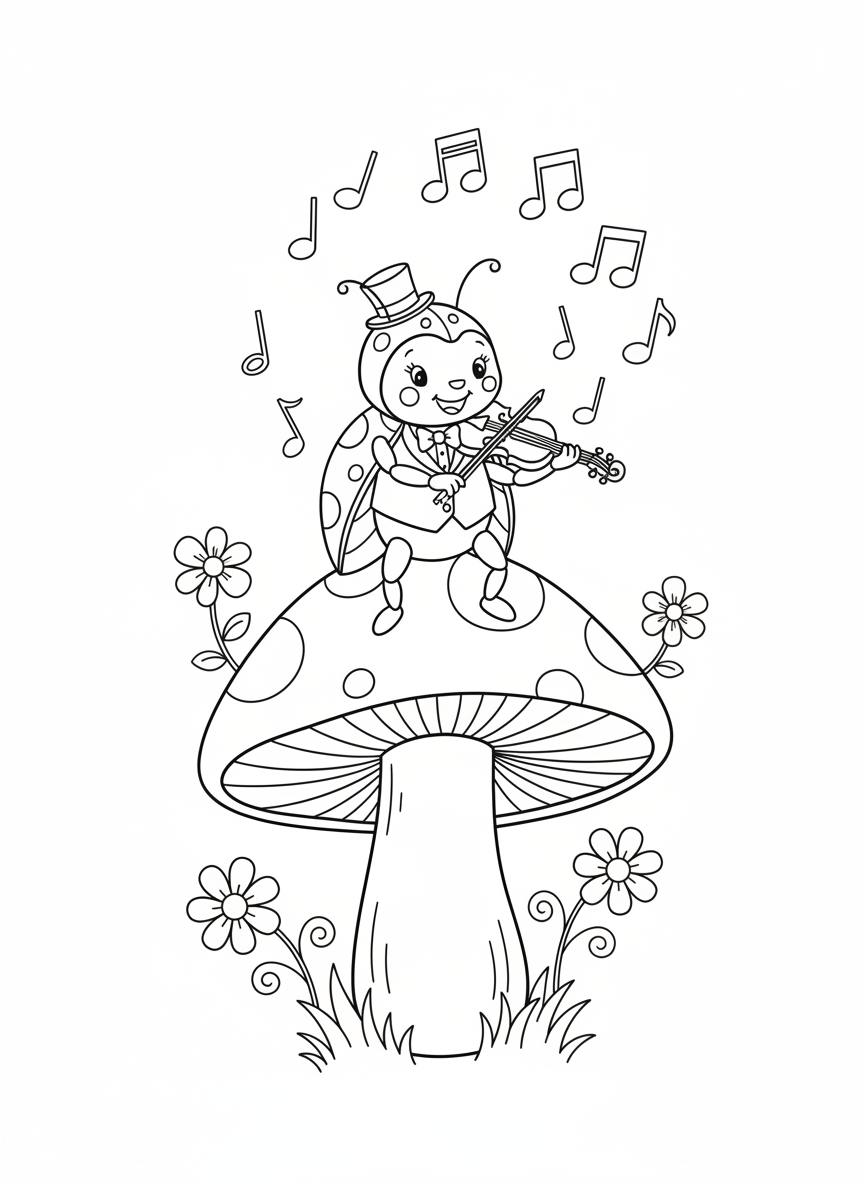 Whimsical Ladybug Musician Coloring Page