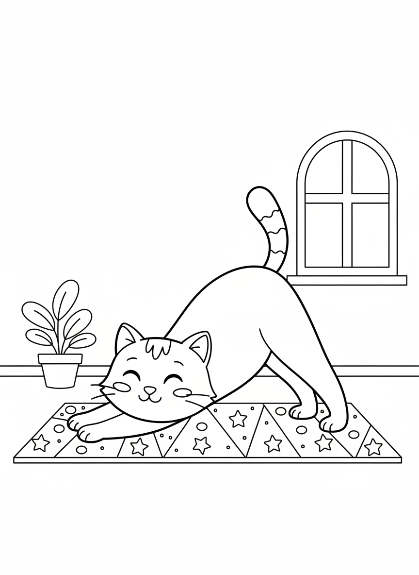 Yoga Cat: Downward Dog Coloring Page