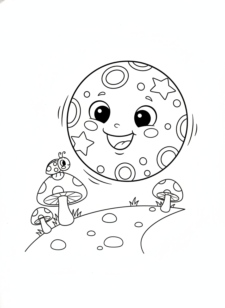 Bouncing Ball and Ladybug Coloring Page
