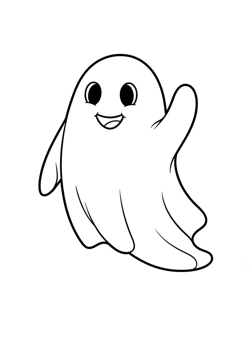 Adorable Friendly Ghost Coloring Page for Kids