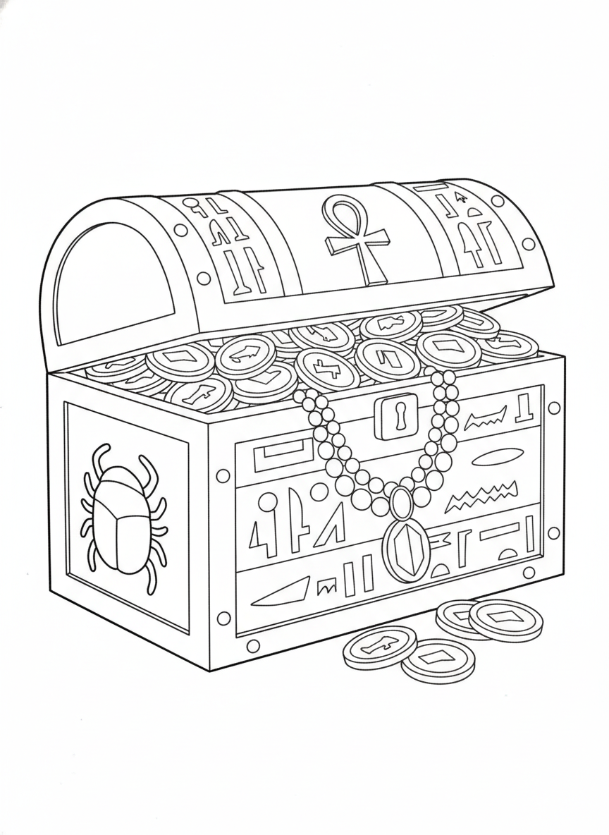 Ancient Egyptian Treasure Chest Coloring Page for Kids