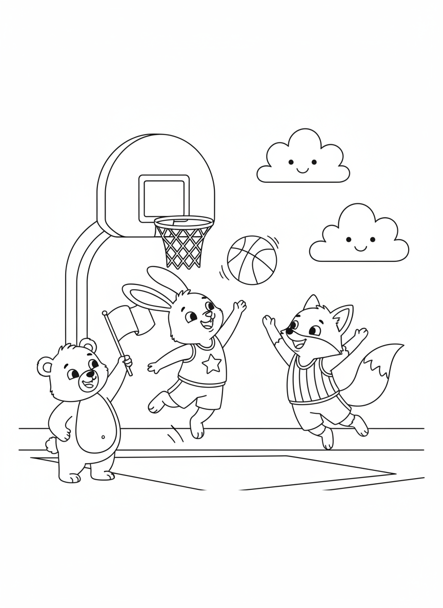 Animal Basketball Fun Coloring Page