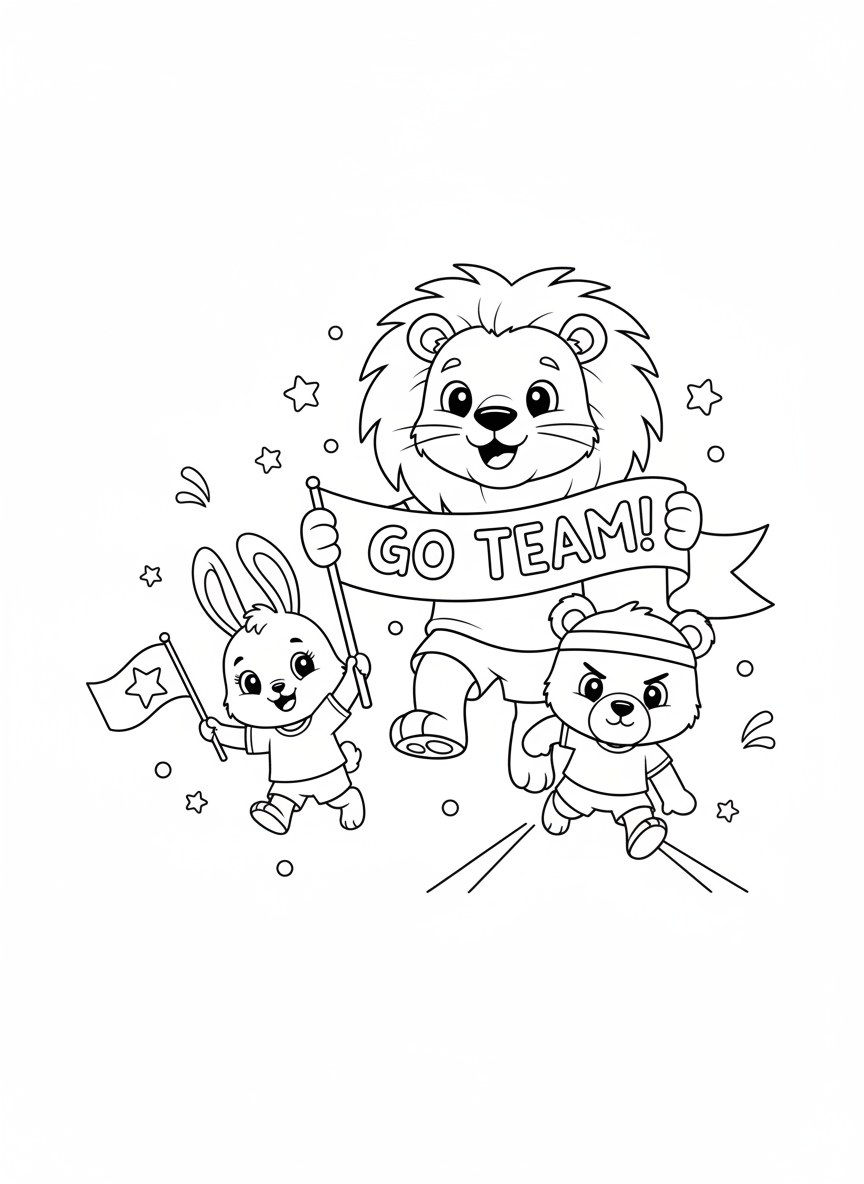 Animal Sports Day Rally Coloring Page