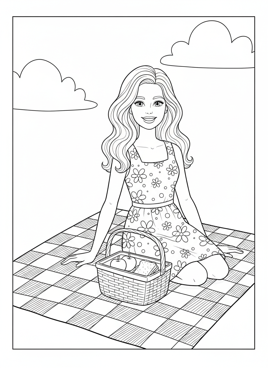 Barbie Picnic Fun Coloring Page