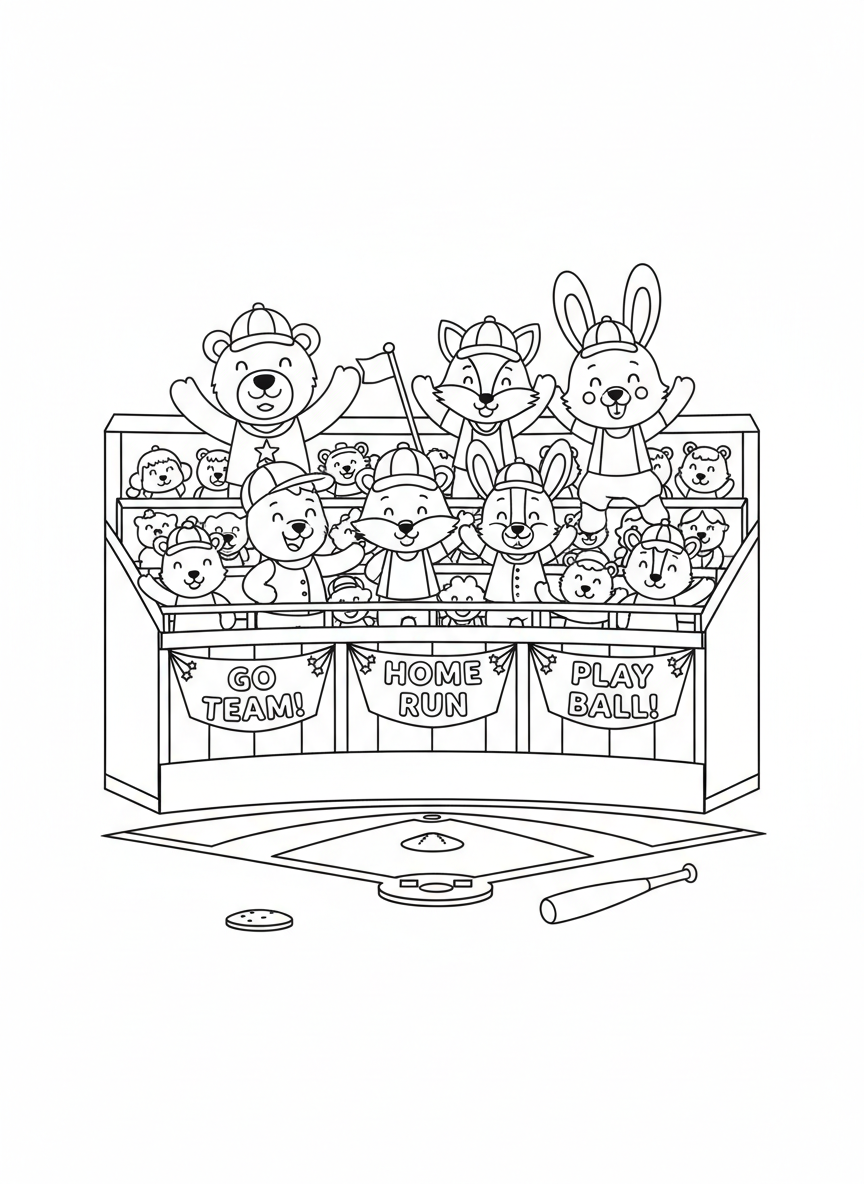 Baseball Animals Coloring Page for Kids