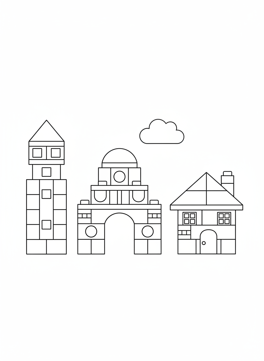 Block City Skyline: Fun Coloring Page for Kids