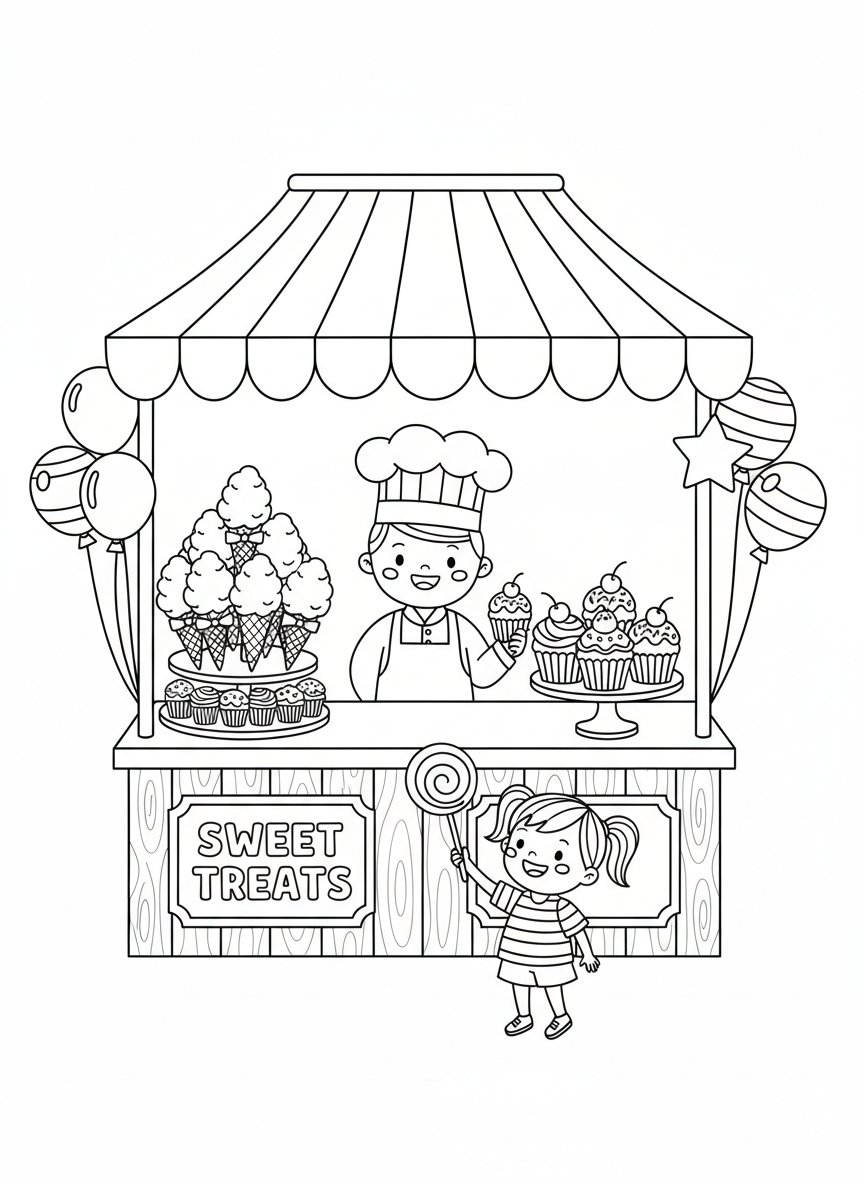 Bustling Carnival Sweet Treats Coloring Page