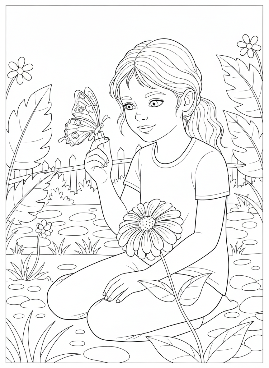 Butterfly Friend Moment Coloring Page