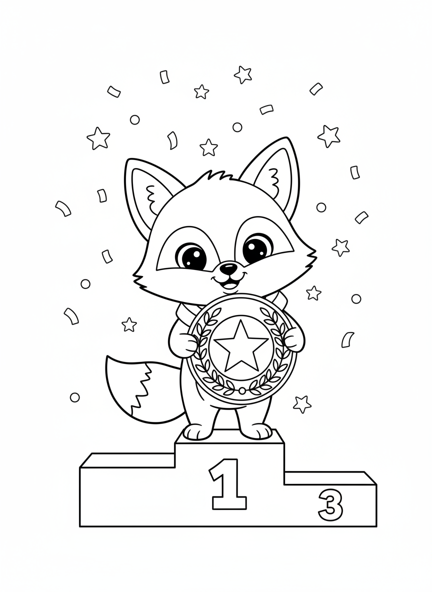 Champion Animal: Medal & Podium Fun Coloring Page