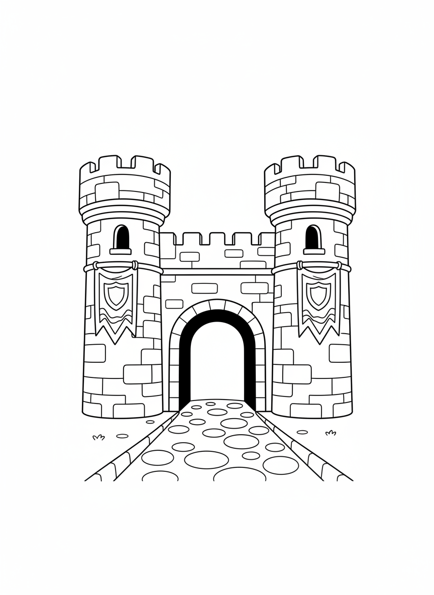 Charming Ancient City Gate Coloring Page for Kids