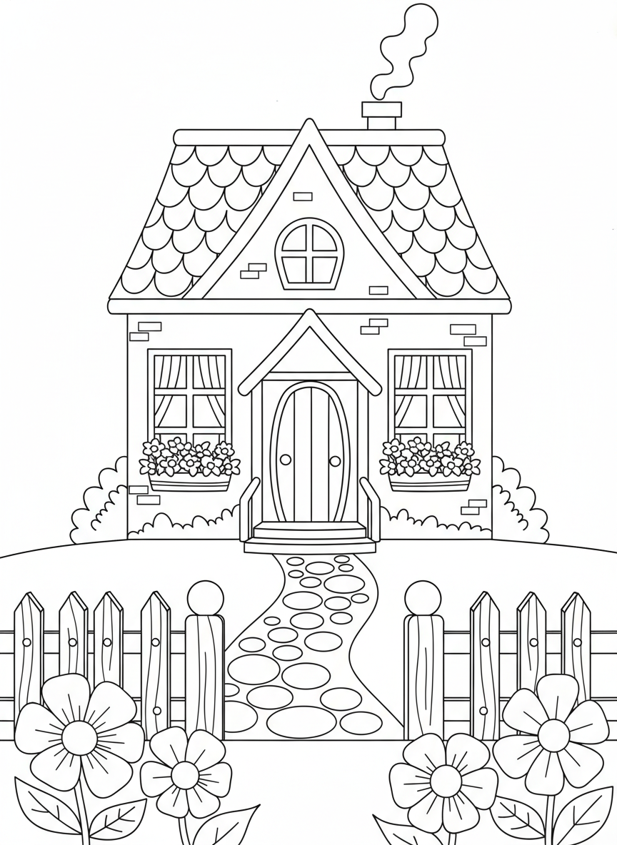 Charming Cartoon House Coloring Page for Kids