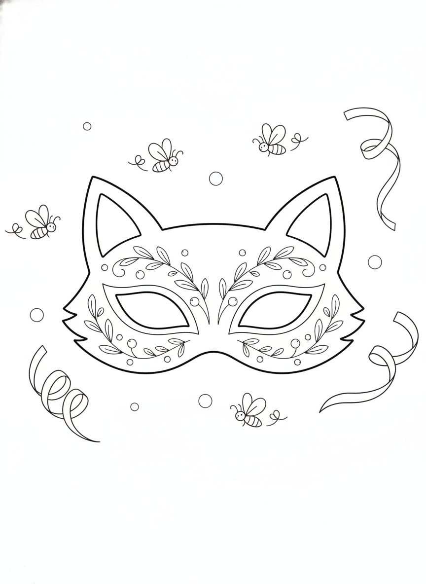 Charming Fox Party Mask Coloring Page for Kids
