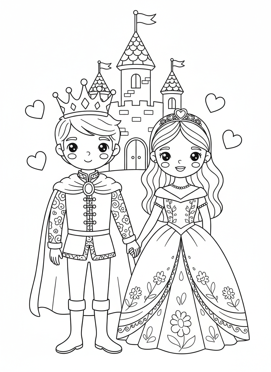 Charming Prince & Princess Coloring Page