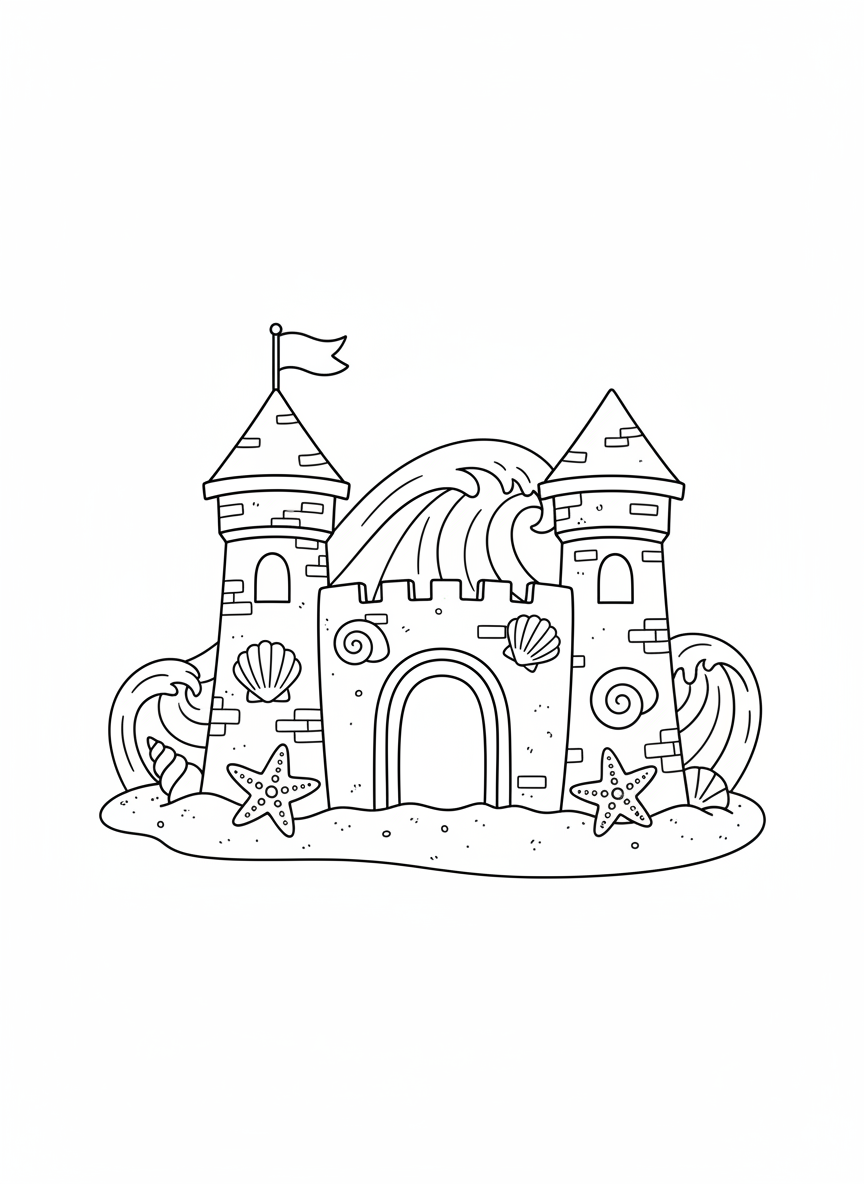 Charming Sandcastle Beach Coloring Page