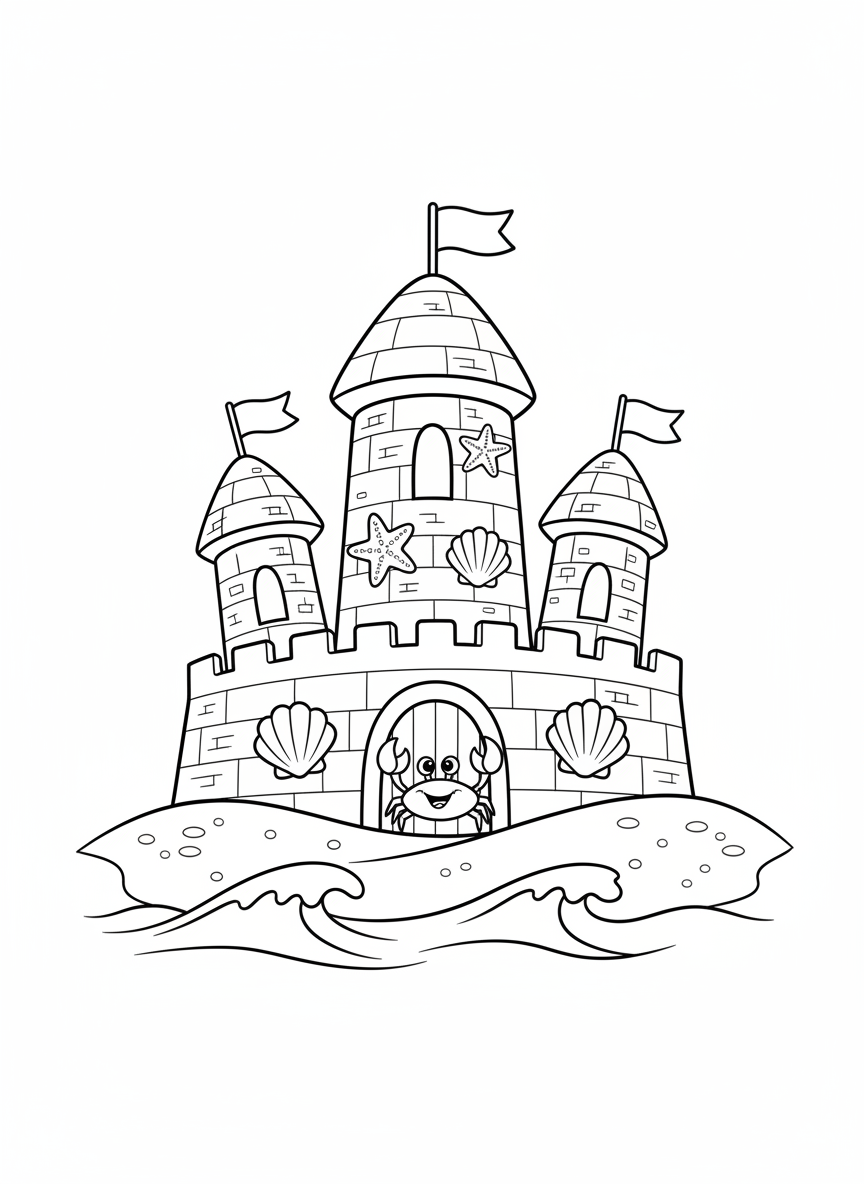 Charming Sandcastle Fun Coloring Page