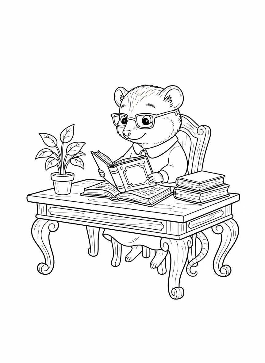Charming Shrew Librarian Coloring Page for Kids
