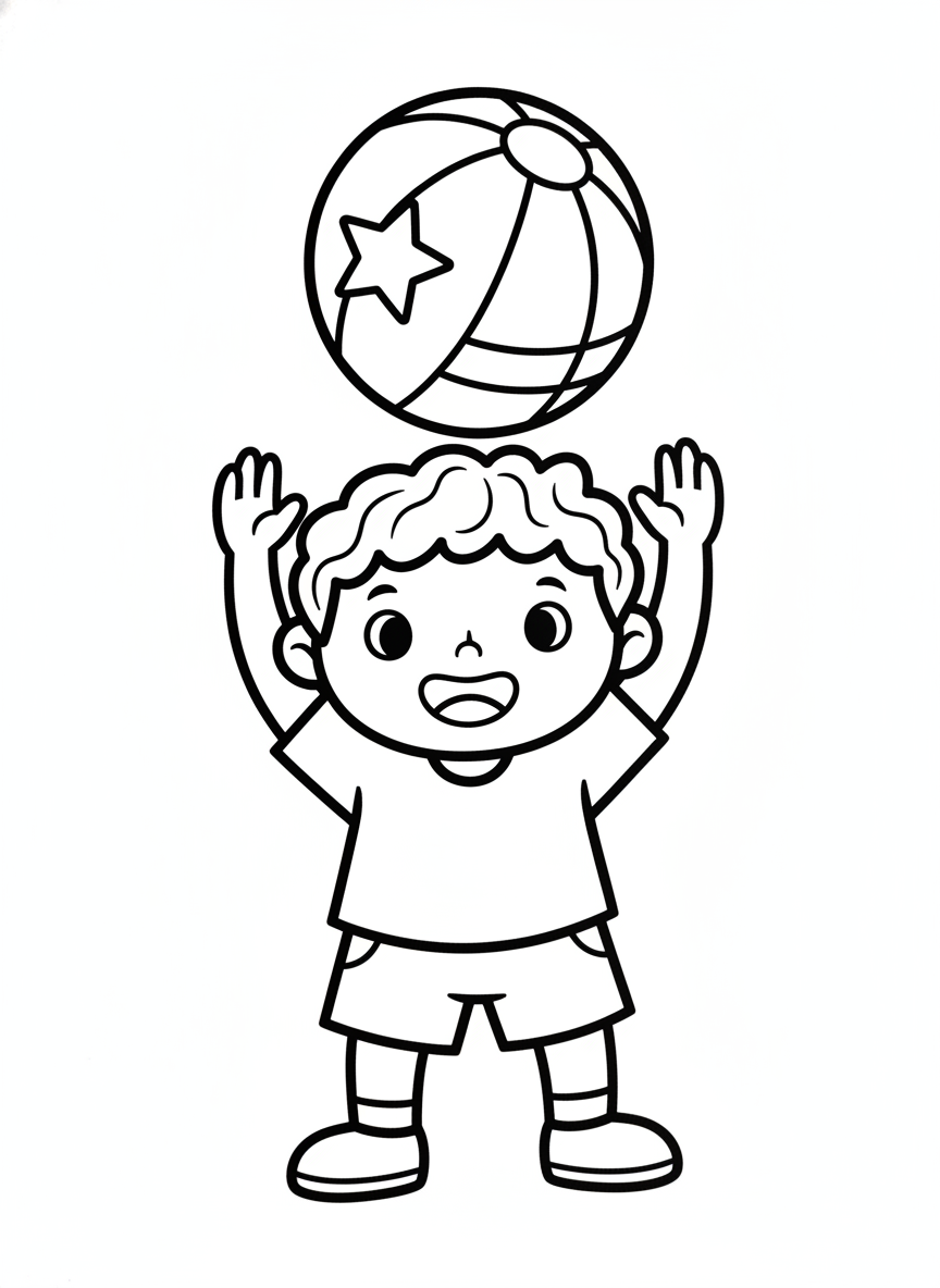 Cheerful Child Bouncing Ball Coloring Page for Kids