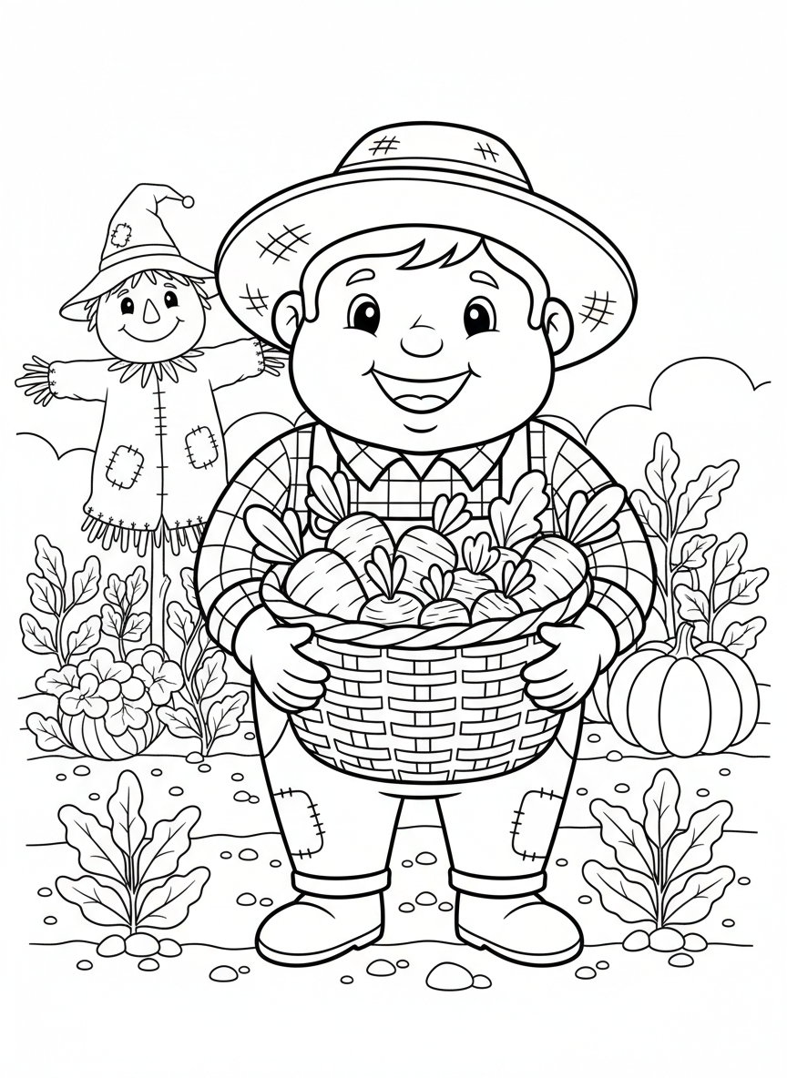 Cheerful Farmer's Harvest: A Fun Coloring Page for Kids
