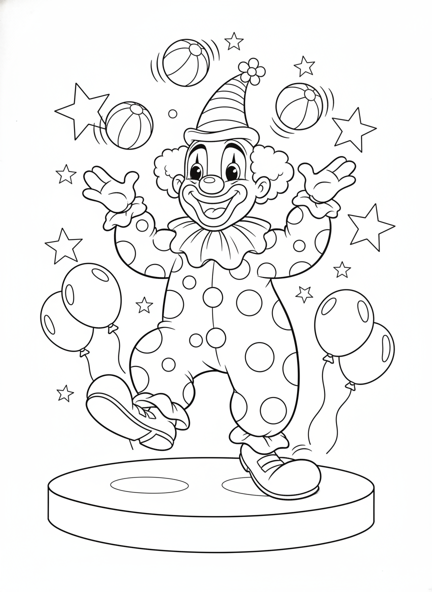 Cheerful Juggling Clown Coloring Page for Kids