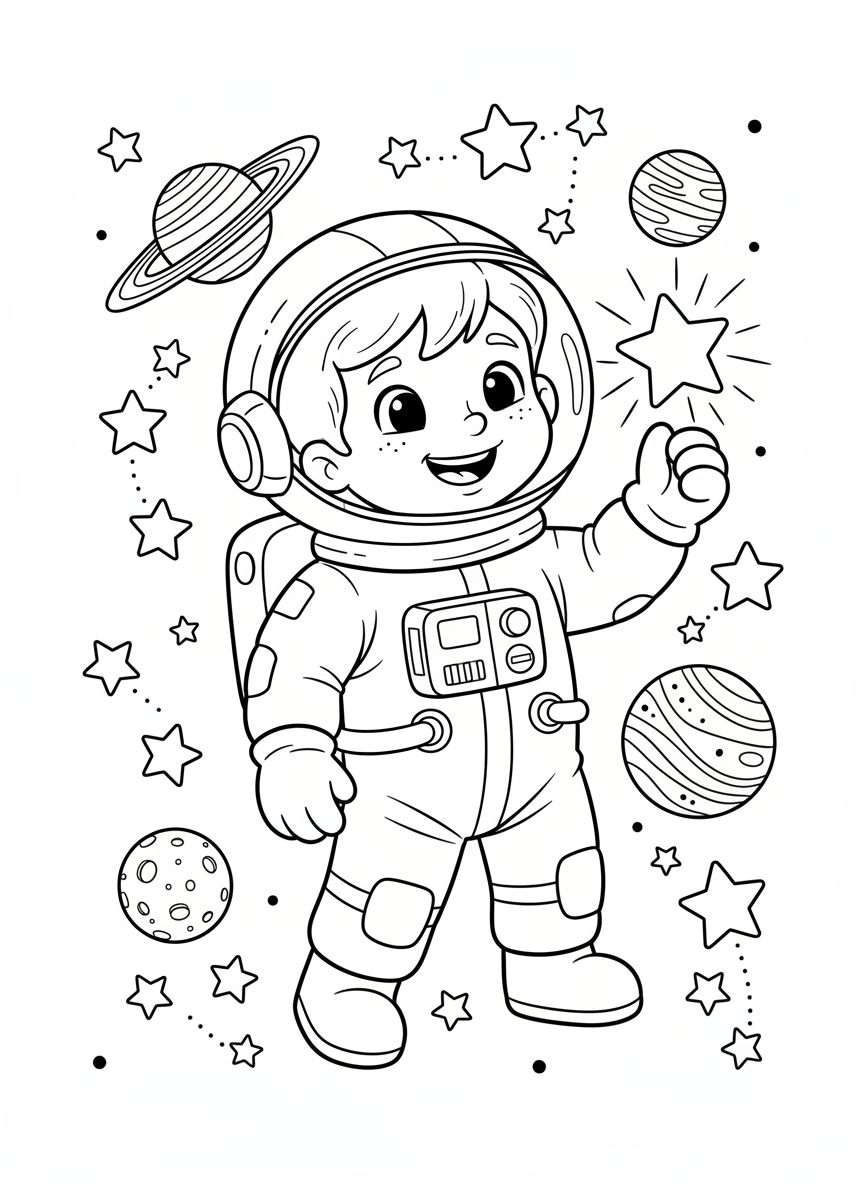 Child Astronaut in Starry Space