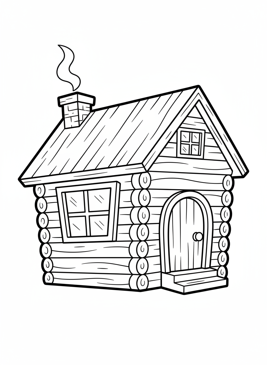 Cozy Rustic Cabin Coloring Page for Kids