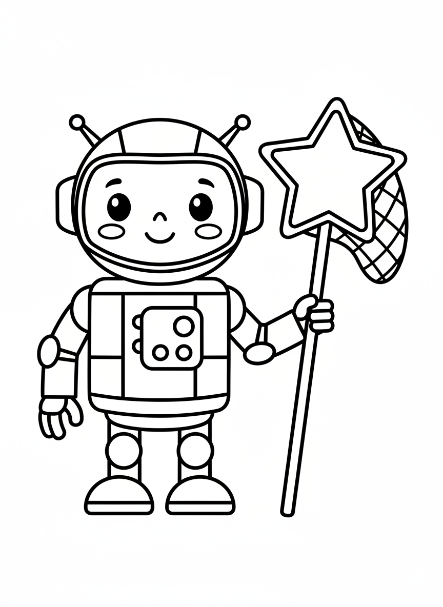 Cute Astronaut Robot Coloring Page for Kids