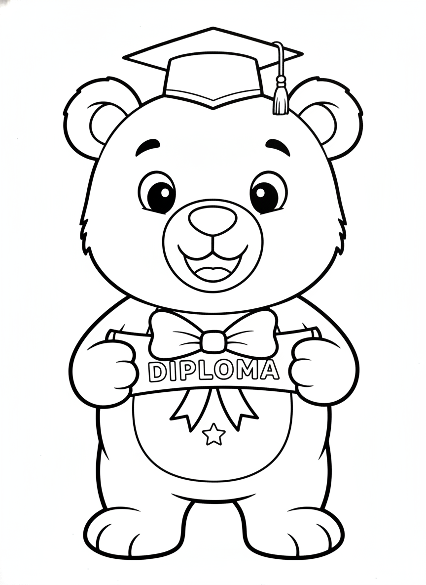Cute Bear Graduation Day Coloring Page for Kids
