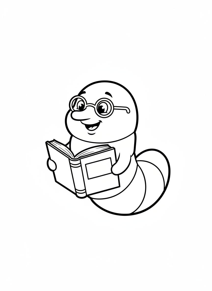 Cute Bookworm Coloring Page for Kids