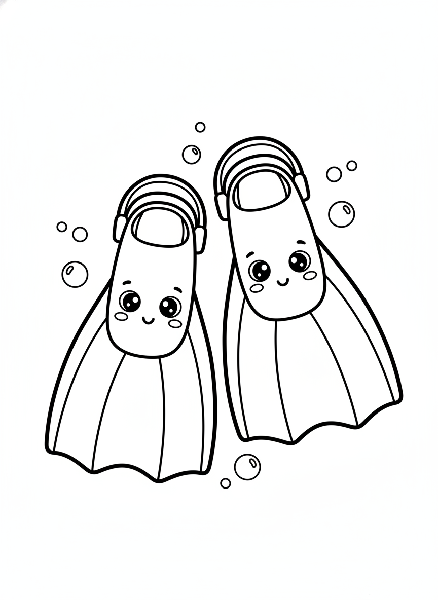 Cute Cartoon Diving Fins Coloring Page: Dive into Fun!