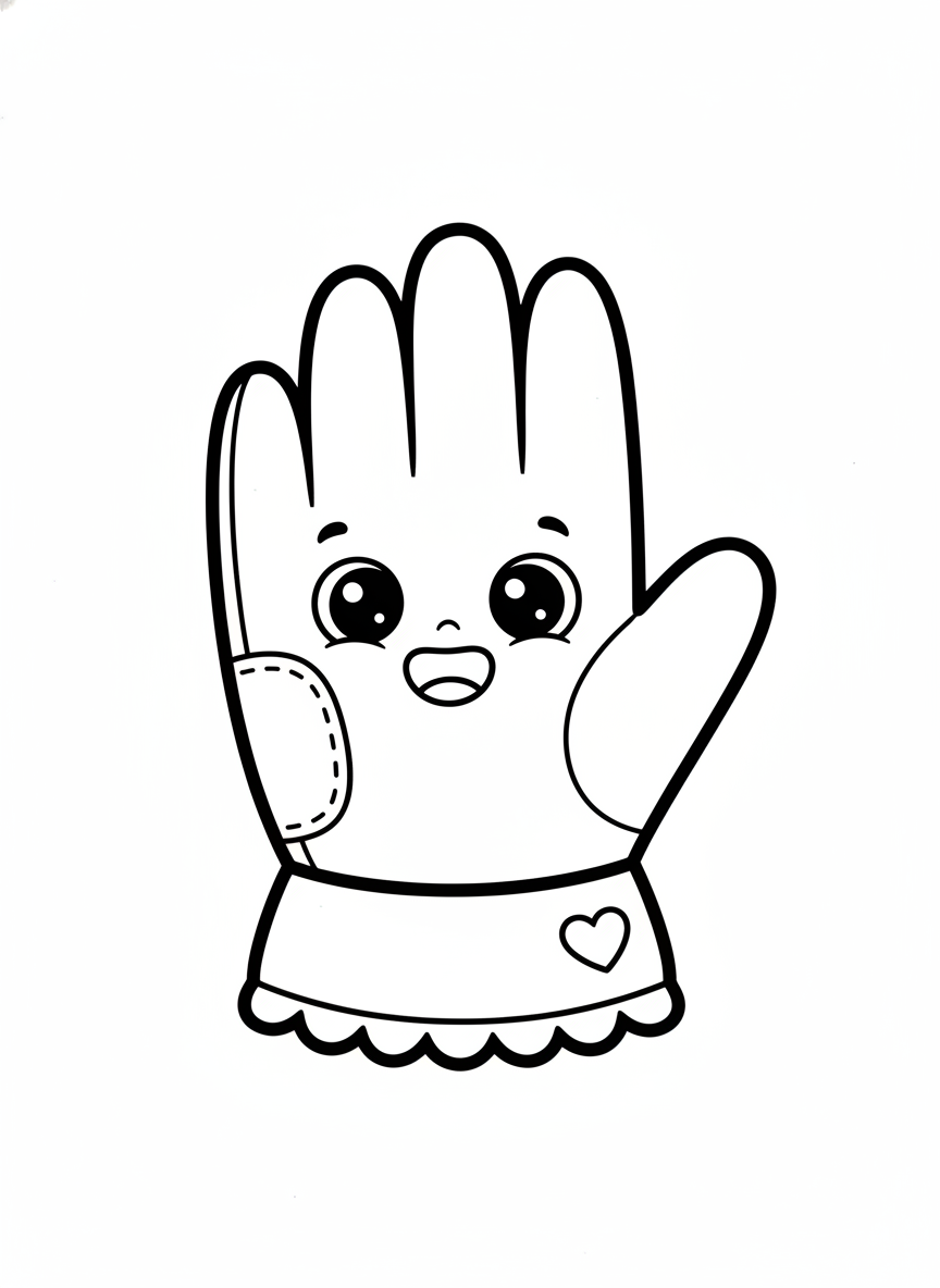Cute Cartoon Gardening Glove for Kids - Simple Coloring Page