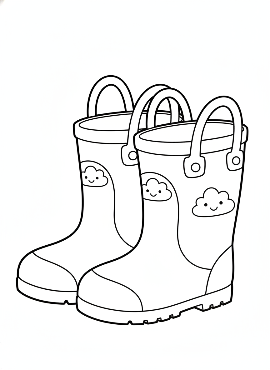 Cute Cartoon Rain Boots Coloring Page for Kids