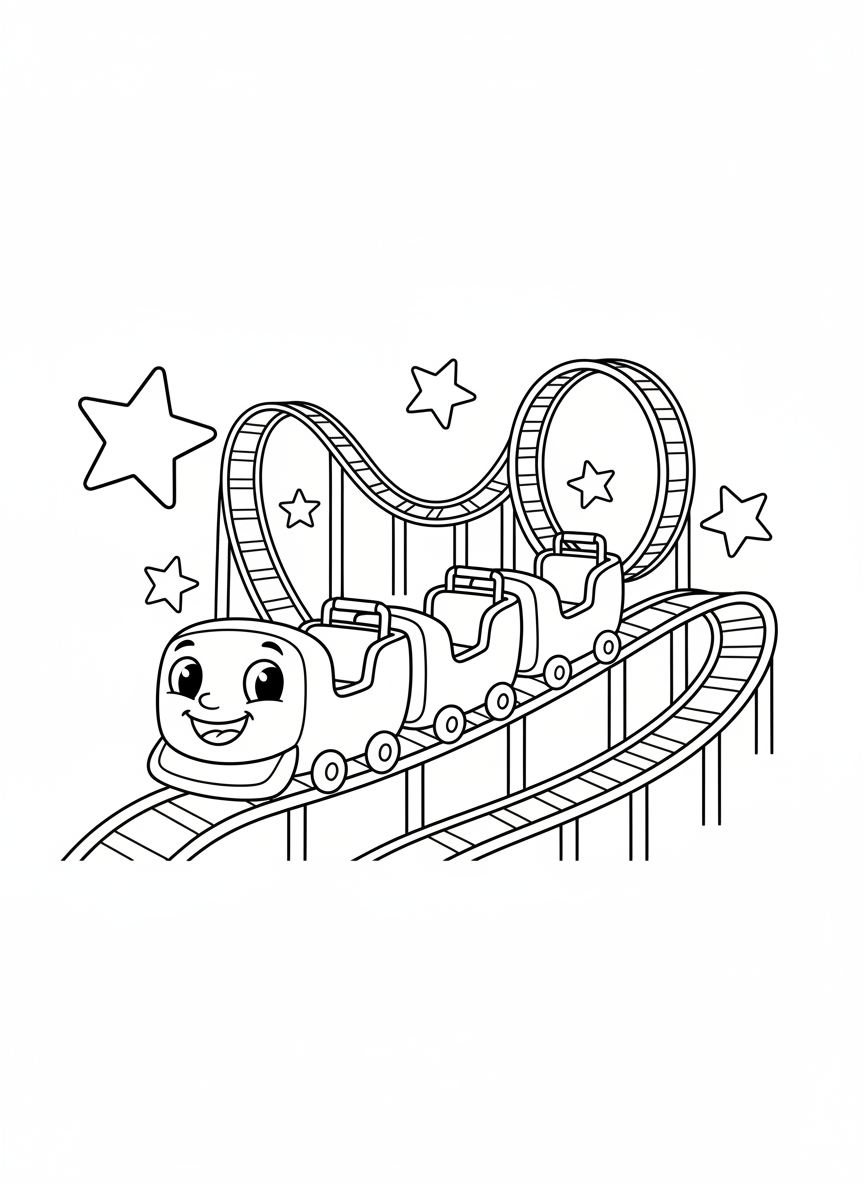 Cute Cartoon Roller Coaster Coloring Page