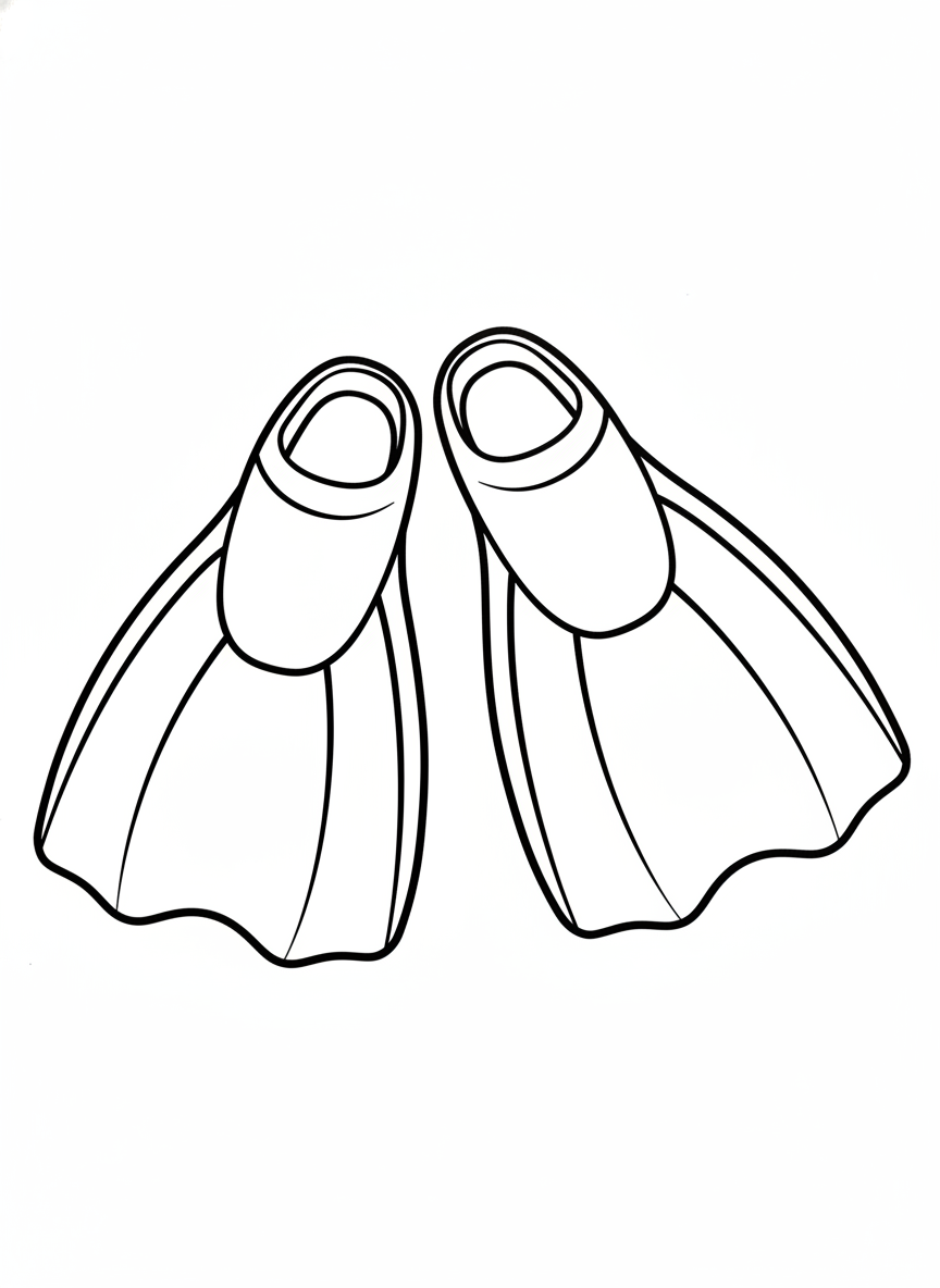 Cute Cartoon Swimming Fins Coloring Page for Kids