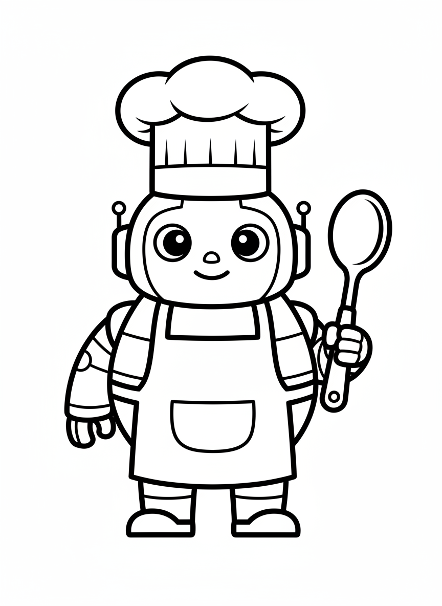 Cute Chef Robot Coloring Page for Kids