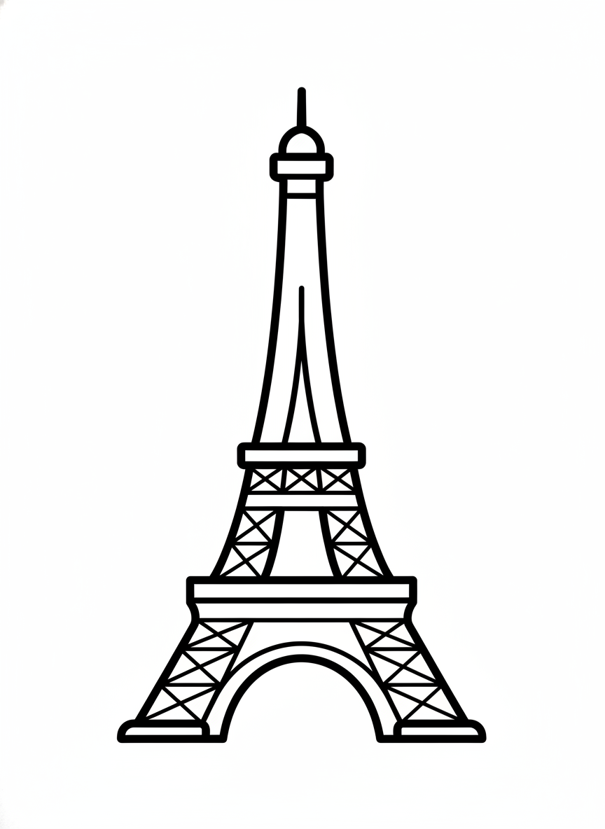 Cute Chunky Eiffel Tower Coloring Page for Kids