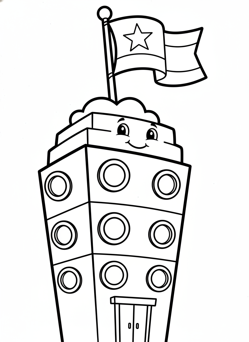 Cute City Building Coloring Page for Kids - Friendly Skyscraper Fun