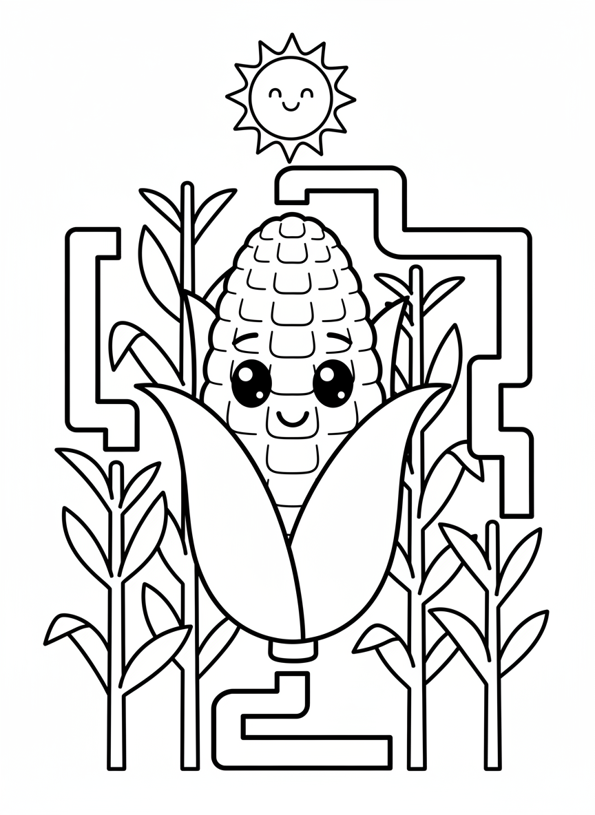 Cute Corn Maze Coloring Fun