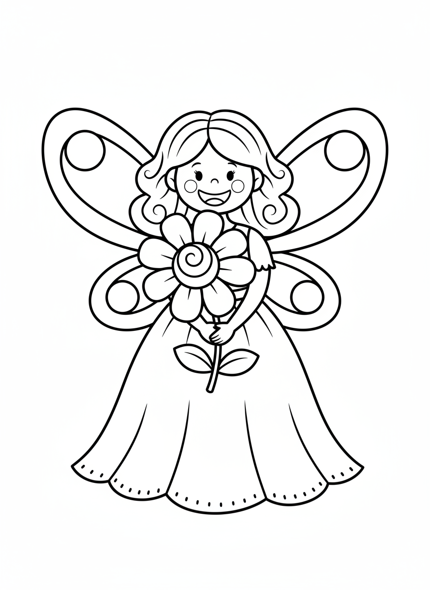 Cute Fairy Princess with Flower Coloring Page