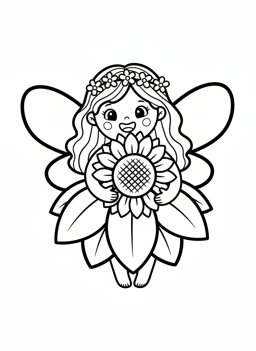 Cute Flower Fairy Coloring Page for Kids