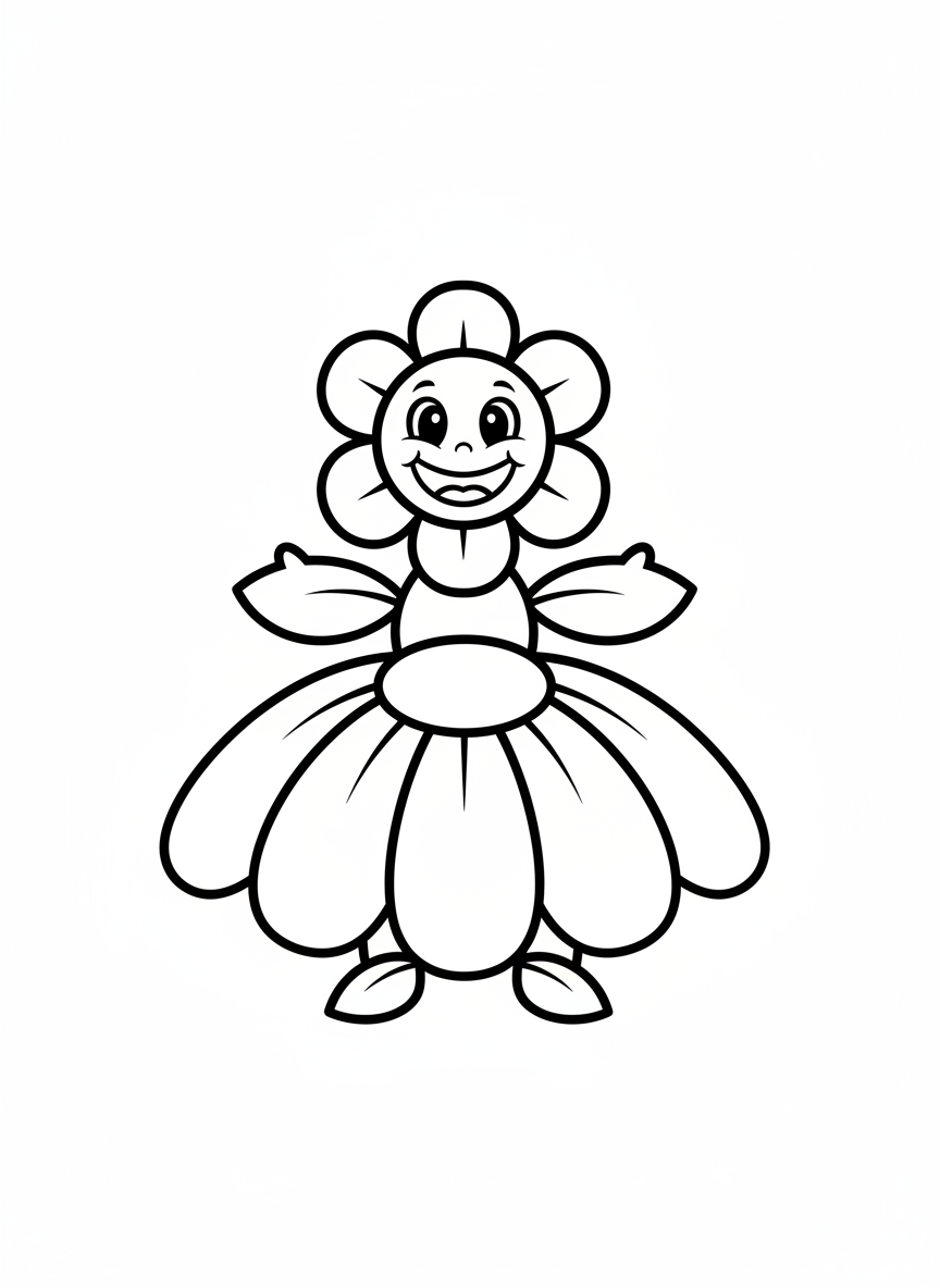 Cute Flower Princess Coloring Page for Kids