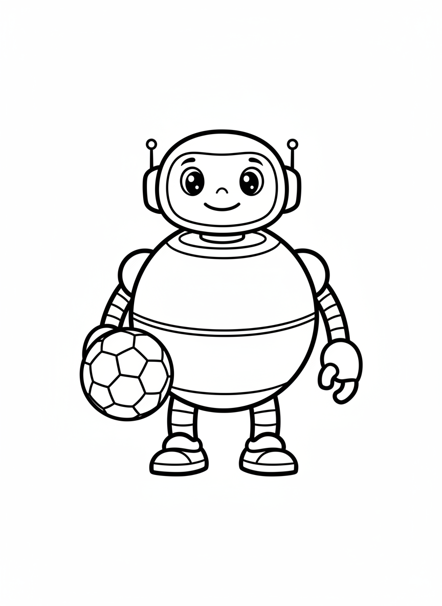 Cute Football Robot Coloring Page for Kids