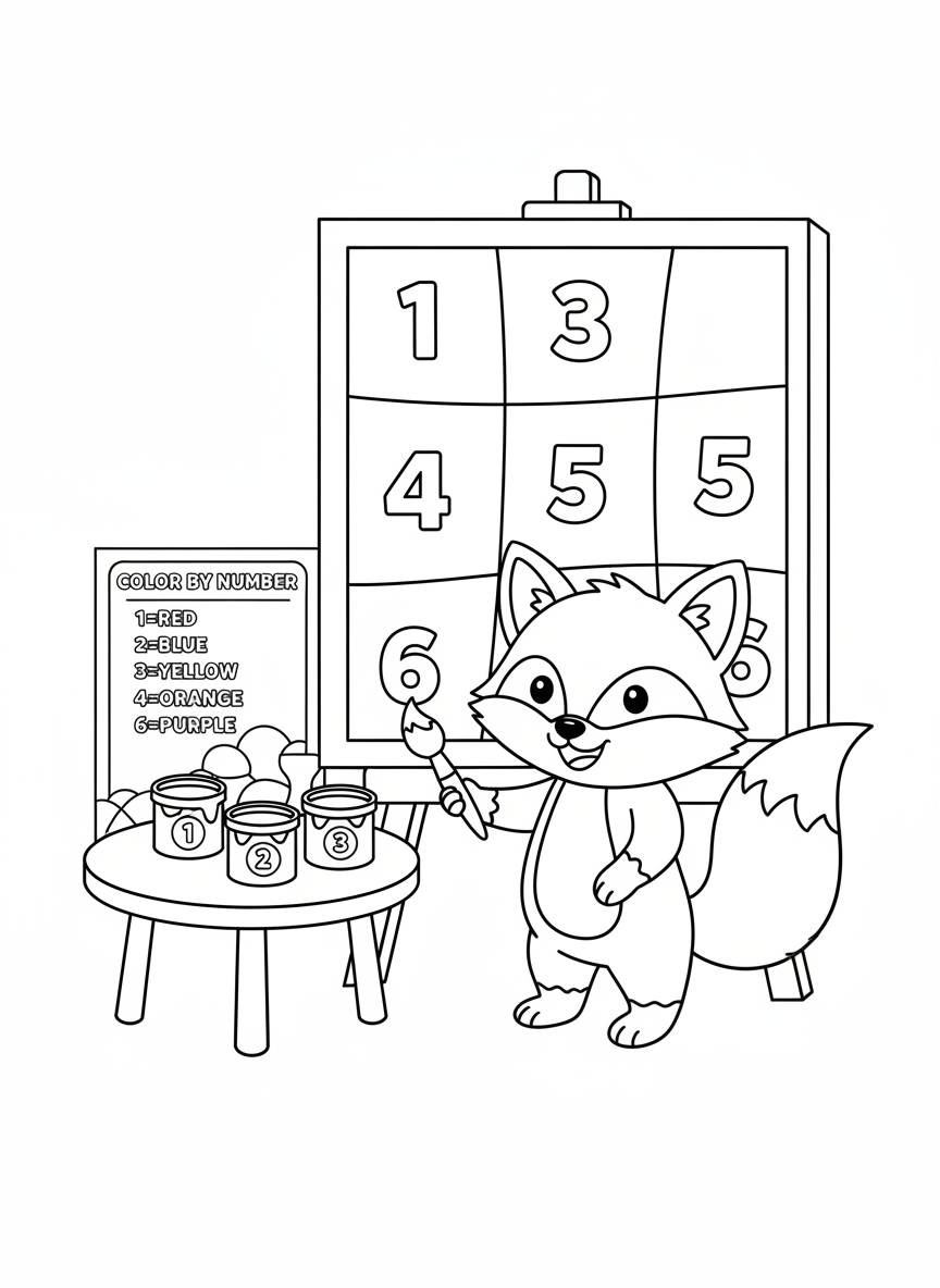 可愛狐狸數字塗色畫頁