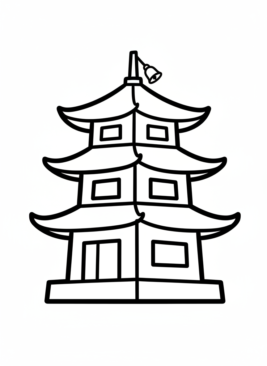 Cute Japanese Pagoda Coloring Page for Kids