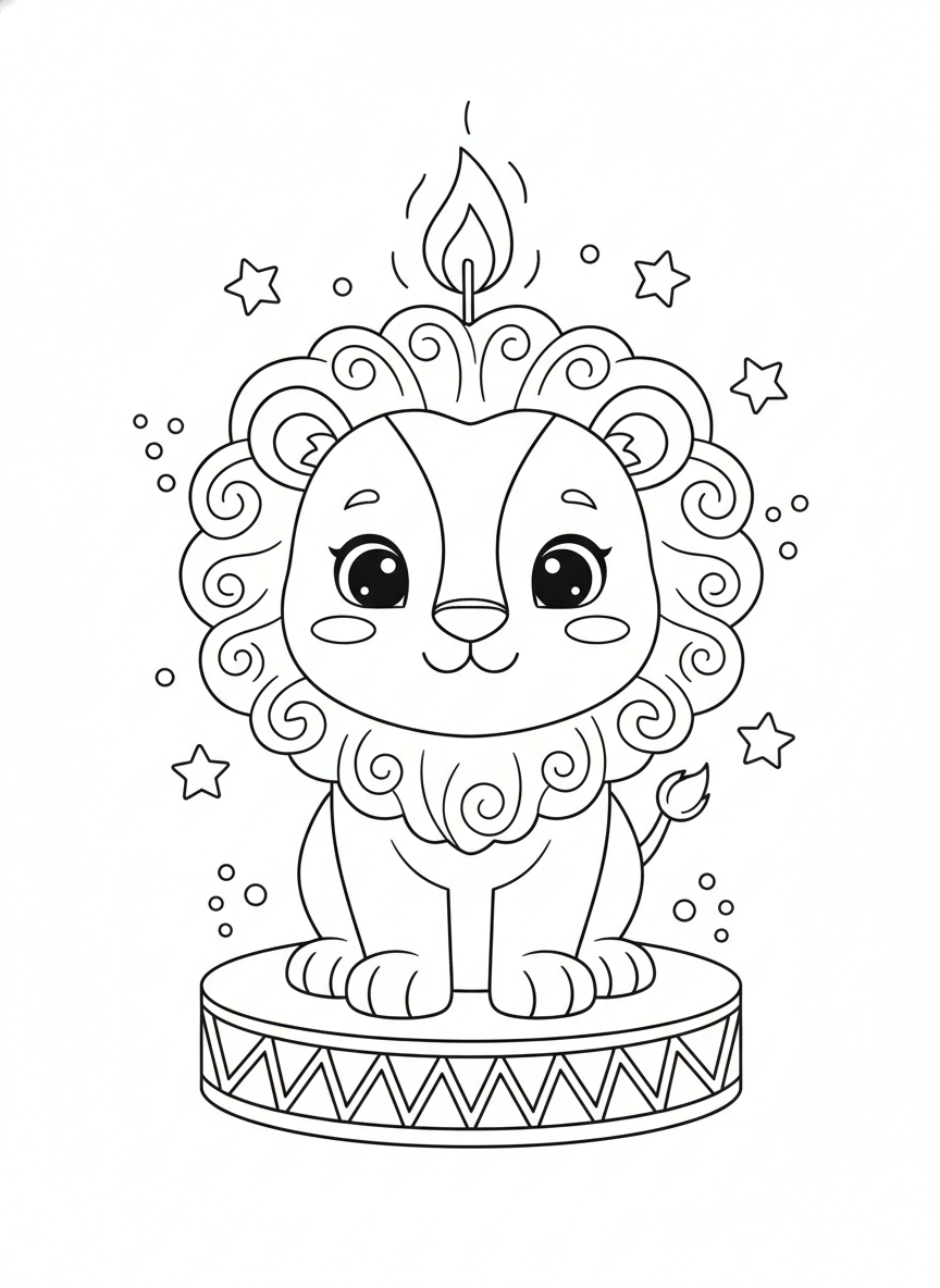 Cute Lion Cub Candle: Festive Kids' Coloring Page