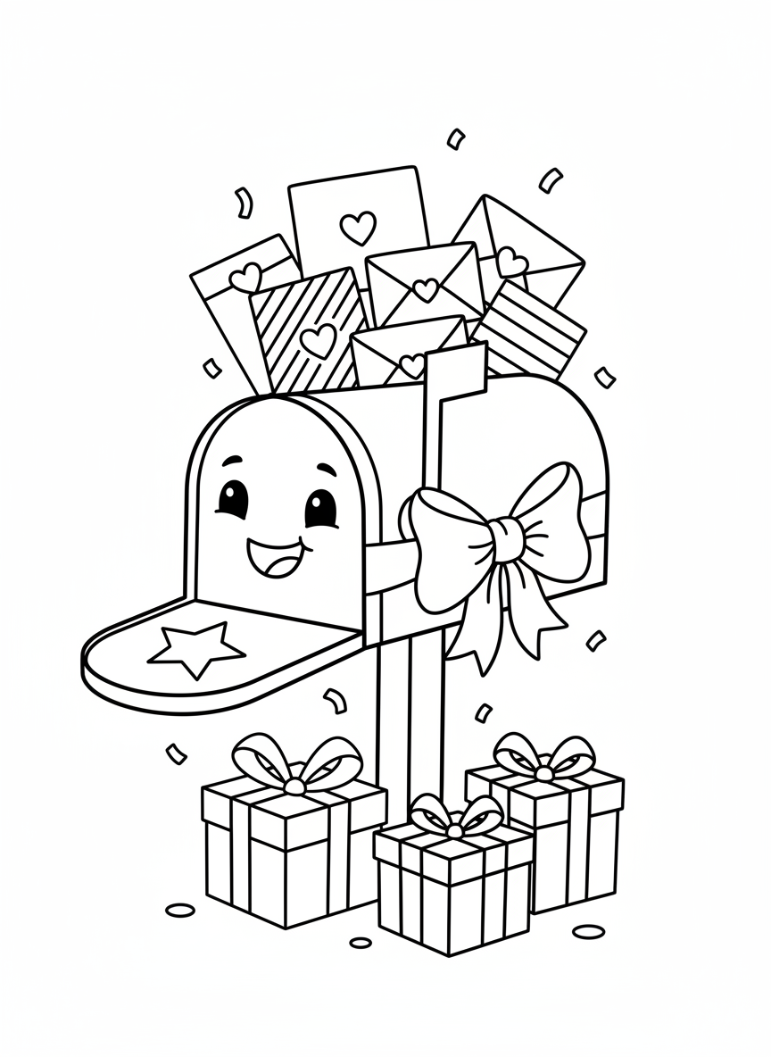 Cute Mailbox with Greeting Cards Coloring Page