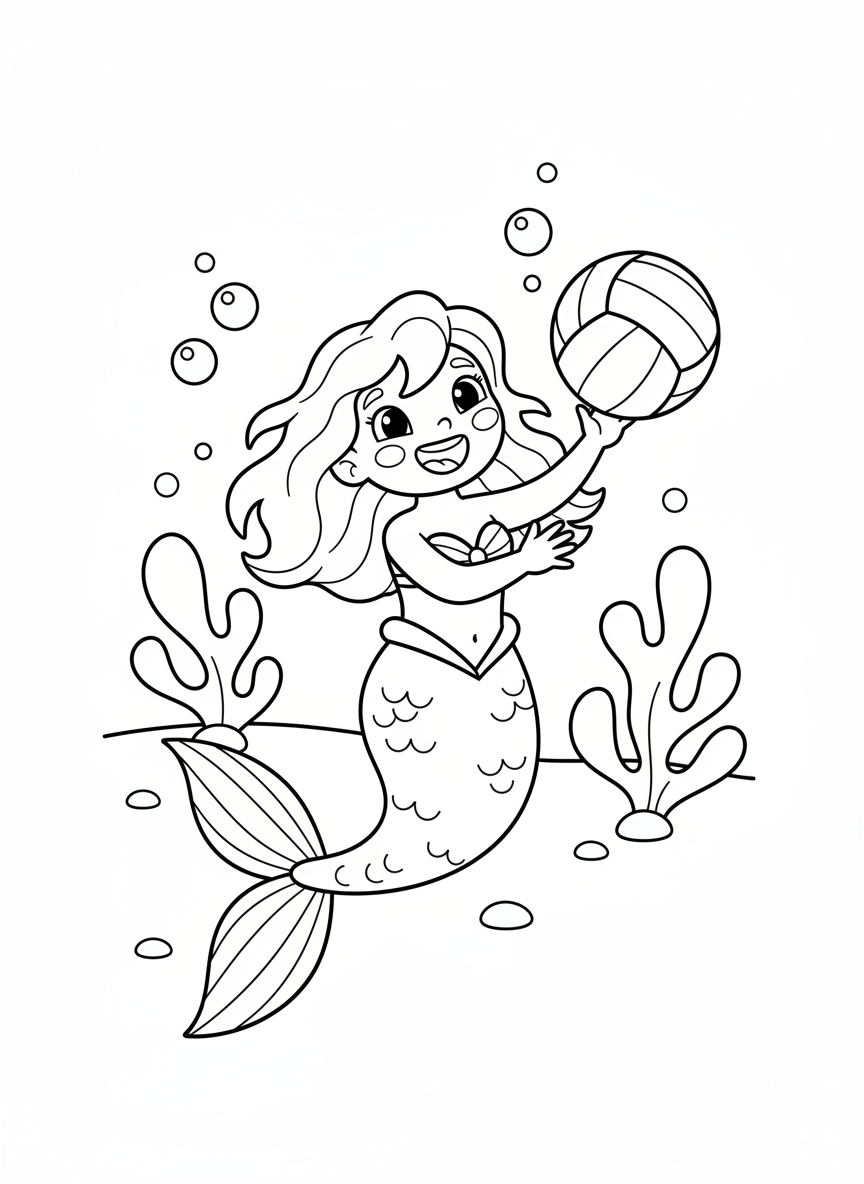 Cute Mermaid Playing Underwater Volleyball
