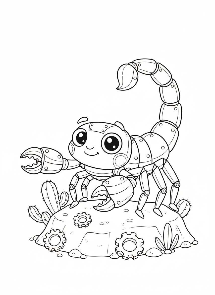Cute Robotic Scorpion Coloring Page for Kids
